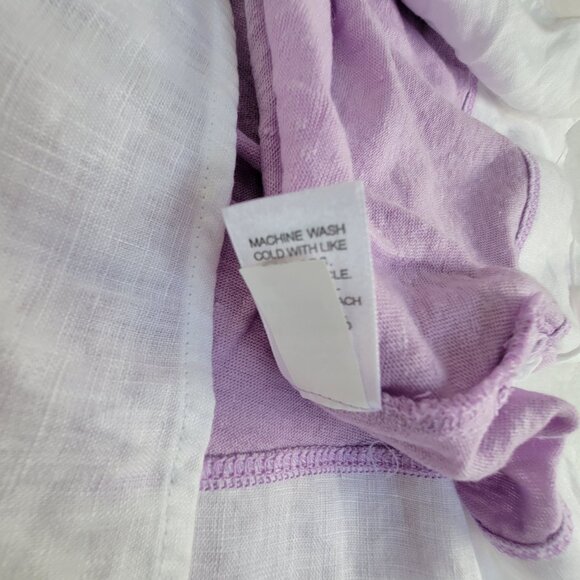 J. Jill Love Linen Womens Lilac White 3/4 Sleeve Top Small Petite Side-Button - Picture 5 of 8